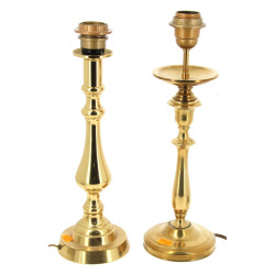 Deux pieds de lampe en laiton, H 30,5 et