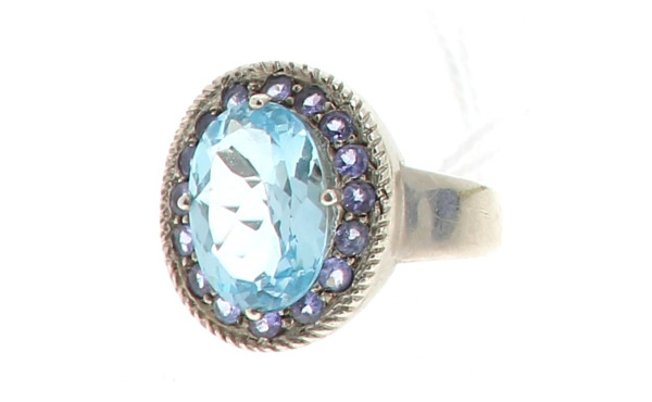 Bague en argent 925ème, strass bleu ciel