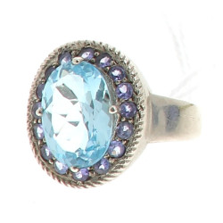 Bague en argent 925ème, strass bleu ciel