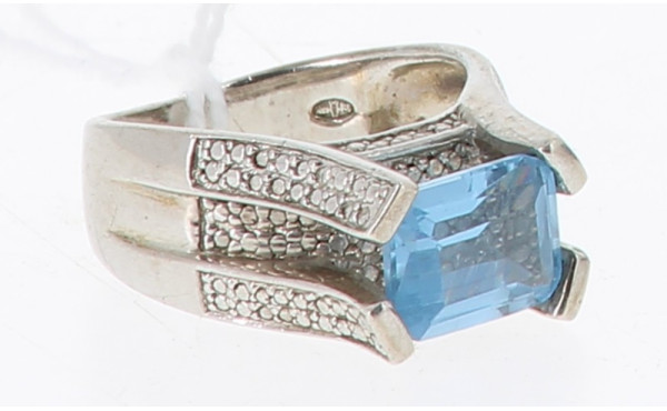 Bague en argent 925ème et strass bleu ci