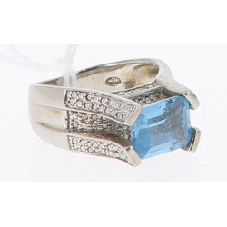 Bague en argent 925ème et strass bleu ci