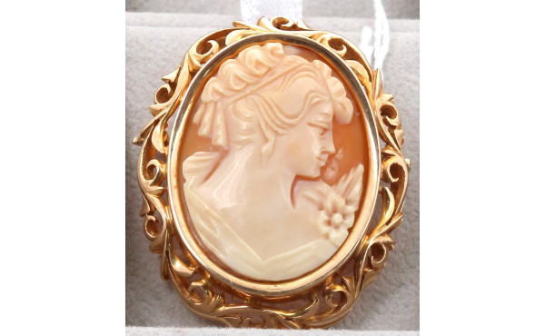 Belle broche camée monture en or jaune 1