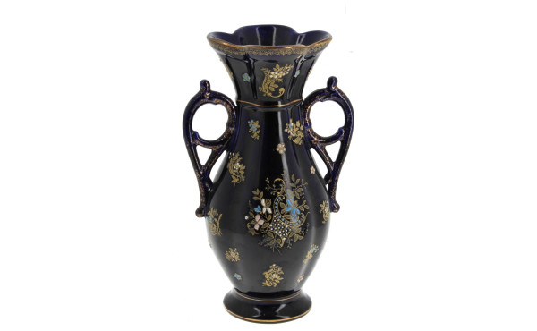 Vase en faïence émaillée bleu de four e