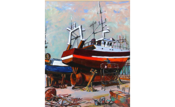Robert Le RHUN (1936-2006) "Le slipway à