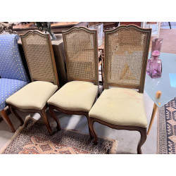 4 chaises assises tissu dossiers cannés + 2 fauteuils