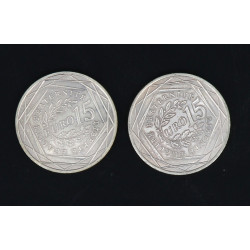 2 pièces de 15 euros en argent