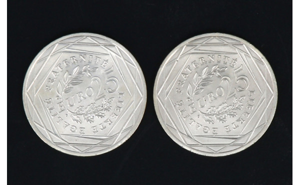 2 pièces de 25 euros en argent