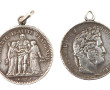 2 écus XIXème montés en pendentif, "1844