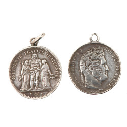 2 écus XIXème montés en pendentif, "1844