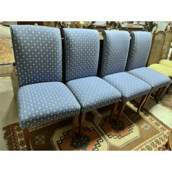 6 chaises tissu bleu, piètement bois cla