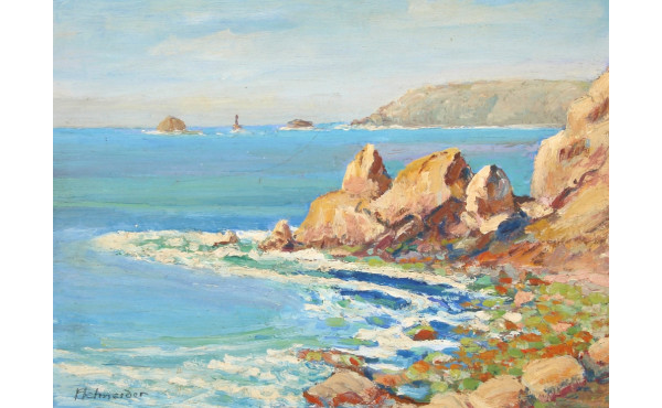 SCHNEIDER (Xxème) "Côte rocheuse", huile