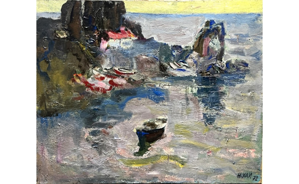 Ecole Slave Xxème "Côte rocheuse", huile