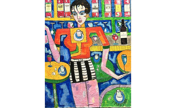 THEO (Xxème) "La barmaid", huile sur toi