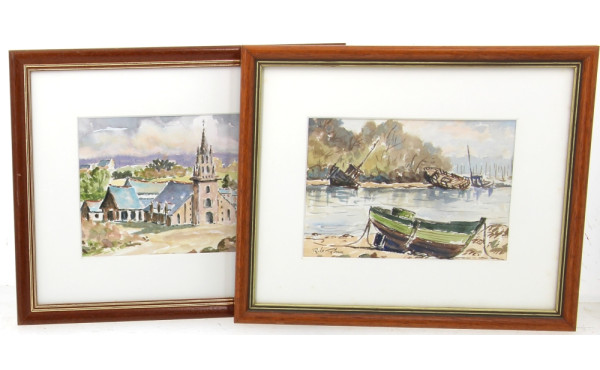 Robert LE RHUN (Xxème) - Lot de 2 aquare