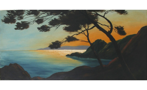 CARBU (Xxème) "Marine au couchant", huil