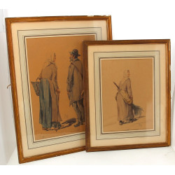 Ecole Fin XIXème "Paysanne au balai" et 