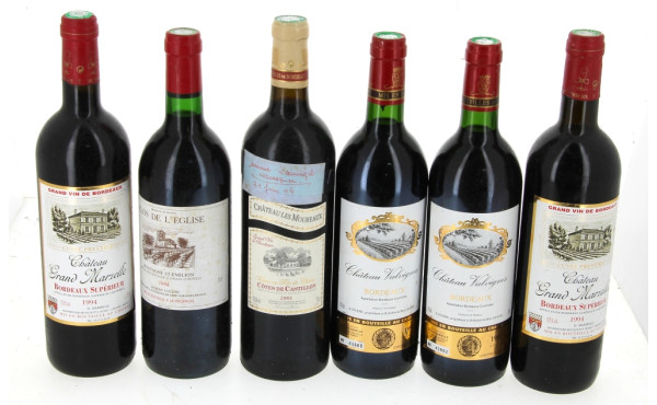 Lot de 6 bouteilles de BORDEAUX: - 2 B 