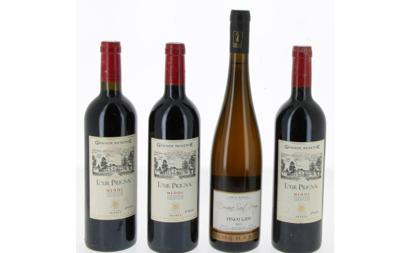 Lot de 4 bouteilles: - 3 B MEDOC Tour P