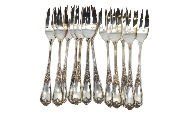 ERCUIS - 12 fourchettes à gâteaux en mét