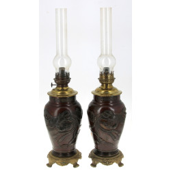 Paire de lampes à pétrole corps en métal