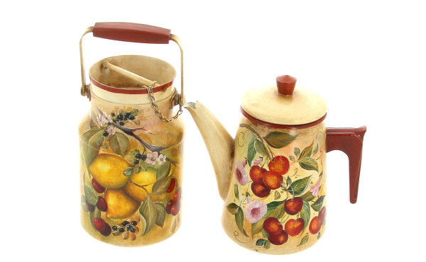 Pot à lait et verseuse en métal peint en