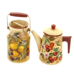 Pot à lait et verseuse en métal peint en