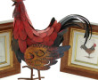 Coq décoratif en métal peint, H 41 x L 3
