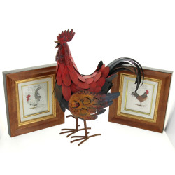 Coq décoratif en métal peint, H 41 x L 3