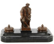 Encrier double porte-plume, bronze et ba