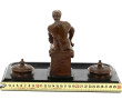 Encrier double porte-plume, bronze et ba