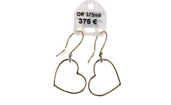 Paire de BO cœurs en or jaune 9 carats e