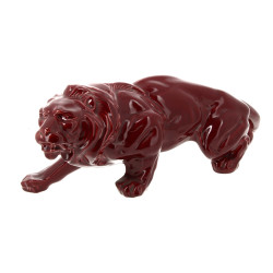 "Lion à l'affût", sujet en faïence émail