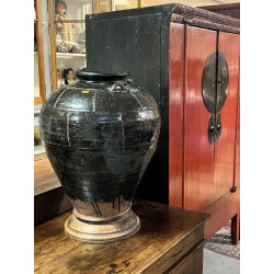 Grande jarre ancienne en grès brun repo