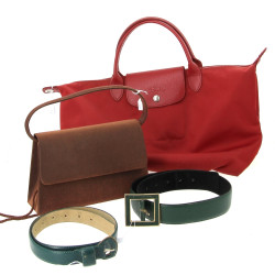 LONGCHAMP - Sac en toile et cuir rouge b