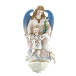 Grand bénitier d'applique en biscuit de 