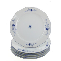 6 assiettes plates à pans coupés en porc