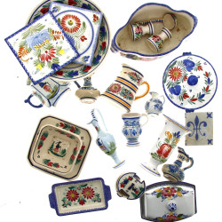 QUIMPER - Lot de pièces en faïence polyc