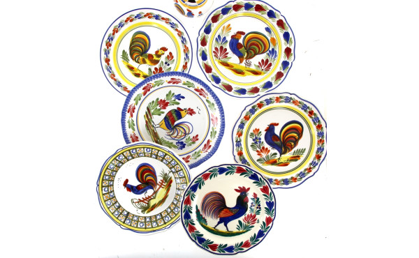 QUIMPER Décor COQ - 6 assiettes et un co