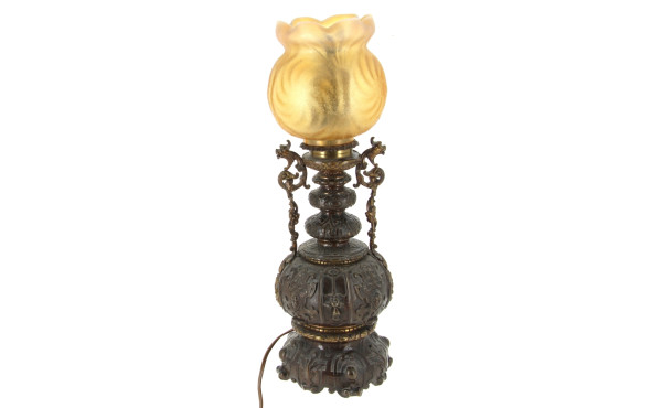 Belle lampe XIXe en bronze à deux patine