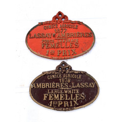 2 plaques de concours agricole de 1877 e