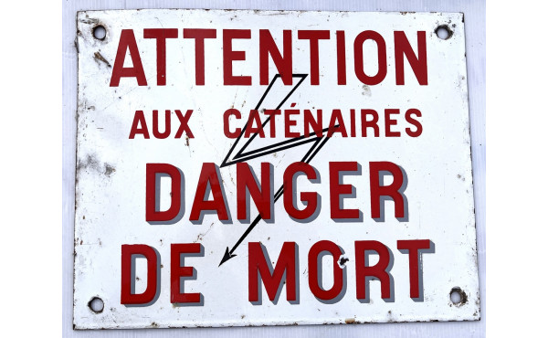 SNCF - Plaque émaillée ancienne "Attenti
