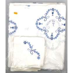Nappe rectangulaire blanche brodée bleu 