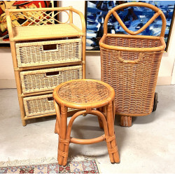 Lot de 3 petits meubles en rotin : petit