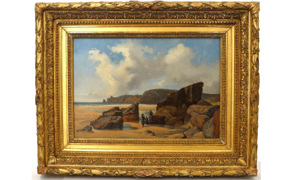Ecole Française XIXème "Rochers et plage