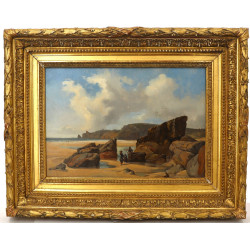 Ecole Française XIXème "Rochers et plage