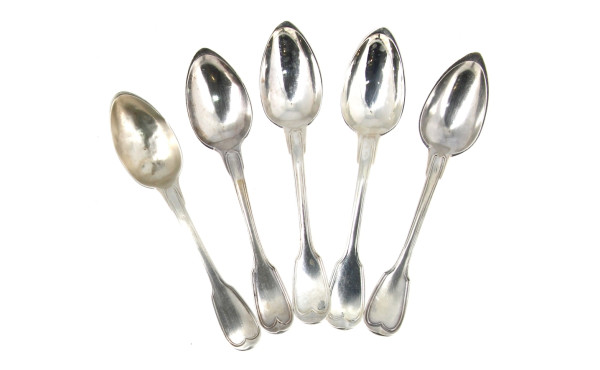 5 cuillères mêlées en argent, modèle à f