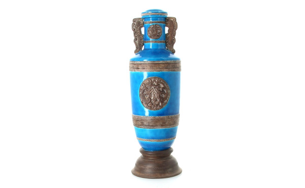 Pied de lampe en céramique turquoise et 