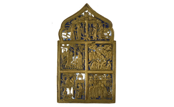 icône de voyage orthodoxe en bronze en p