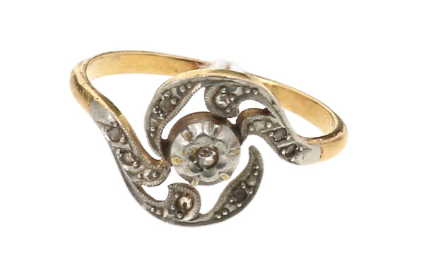 Bague ancienne 2 ors, 18 cts, poinçon tê