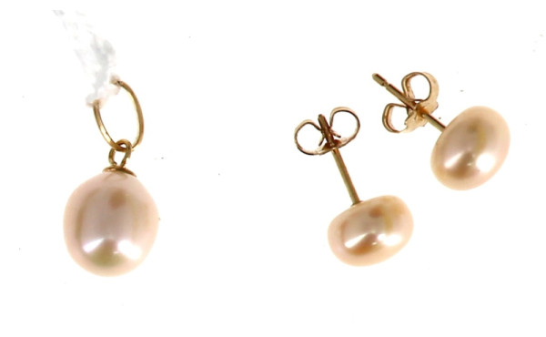 Paire de BO or et perles et pendentif or